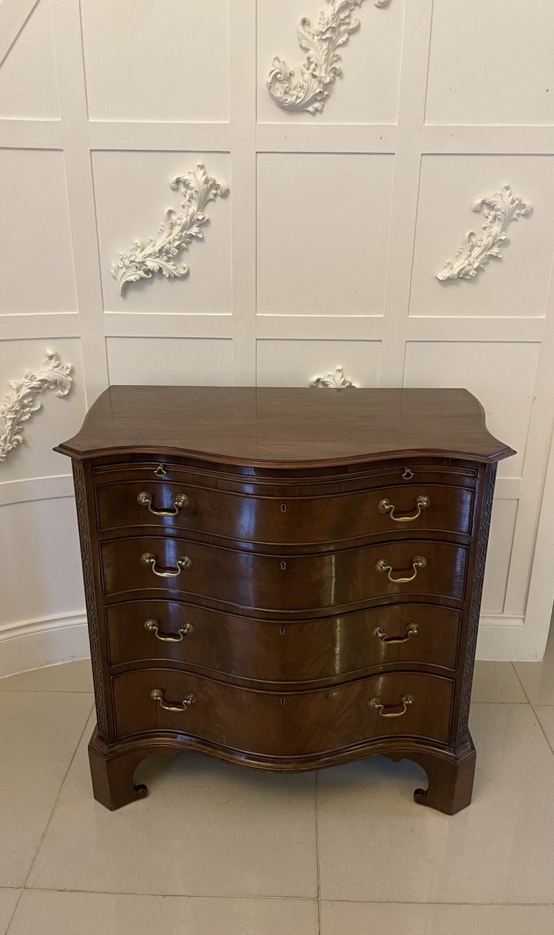 Antique Edwardian Quality Figured Mahogany Serpentine Chest of Drawers - Image 7